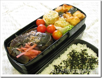 ナスの煮浸しと冷凍食品弁当(2012/09/11)