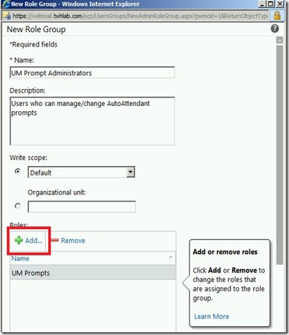 ExchUM - RBAC New UM role 1 - markup