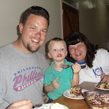Big J eating cake with Daddy and MomMom