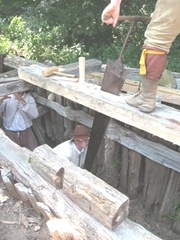 Plimoth Plant working 2 man saw boy in pit Plimoth Plant working 2 man saw boy in pit