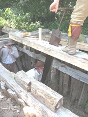 Plimoth Plant working 2 man saw boy in pit