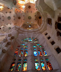 Stained glass and ceiling, southwestern end, Sagrada Familia