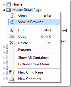 View in Browser context menu option in the Project Explorer. View in Browser context menu option in the Project Explorer.