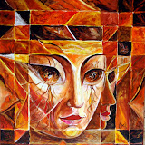 Lustro Clowna: zaskoczenie - z cyklu Lustra Clowna - Mantykora. Akryl na płótnie; wymiary: 54x60cm