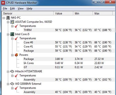 ASUS A43SD-VX303D temperature