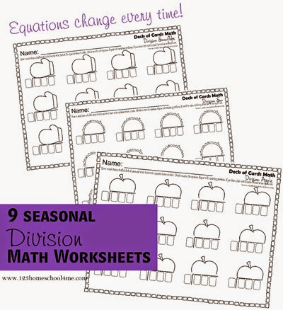 Math worksheets - FUN division practice for 3rd and 4th grade kids with 9 different seasonal division worksheets to use with a deck of playing cards Math worksheets - FUN division practice for 3rd and 4th grade kids with 9 different seasonal division worksheets to use with a deck of playing cards