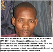 Hlanganiso Fizile arrested murder Margate pensioner Mrs Pitzer