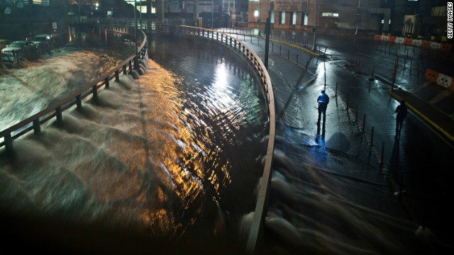 Water from Hurricane Sandy's storm surge rushes into the Carey Tunnel in the Financial District of New York on 29 October 2012. Photo: CNN
