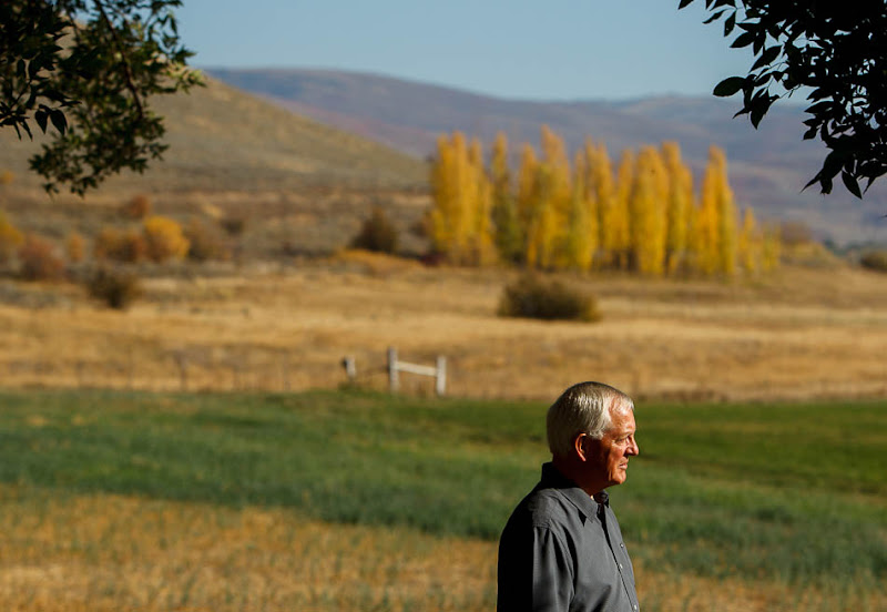 LDS Church historian Merlin Jensen at his home in Huntsville, built on the land he grew up on.