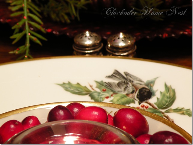 Boehm’s Chickadees and Holly china, Christmas table, 