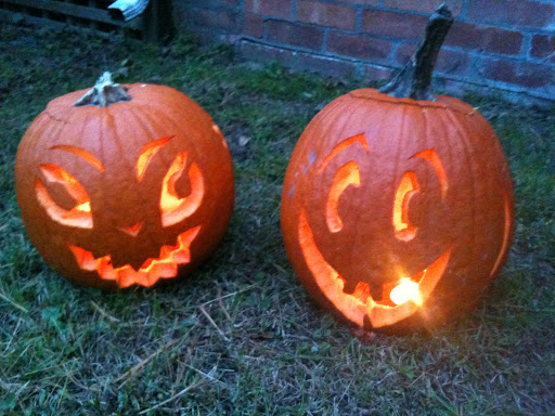 Mr. Spooky and Mr. Smily glowing at dusk.
