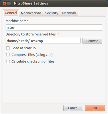 NitroShare su Ubuntu 12.04 - preferenze