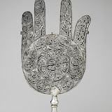 Standard in the shape of a palm, early 18th century Iran Silver with black inlay