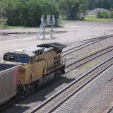 Union Pacific 6684 (GE AC4400CW) trails an eastbound coal train through Fremont, Nebraska, on June 4, 2009. View from Broad Street viaduct.