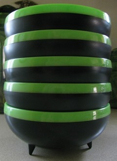 black and green Therm-O-Ware Bowls by Reinecke, Evanston, IL, U.S.A.