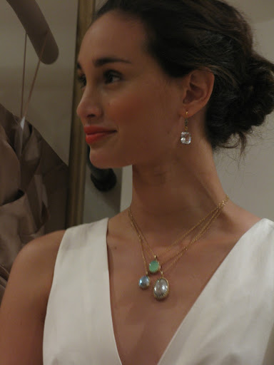 I love the layered necklace look. These three by Becky Kelso go perfectly with a V-neck gown. The Cathy Waterman earrings are an elegant finishing touch.