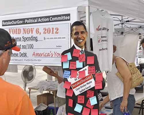 Sticky note polling: Red = NOBAMA, Blue = sign up for mental evaluation