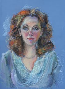 zelfportret pastel op gekleurd pastelpapier