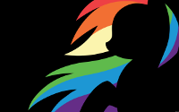 Cutout of Rainbow Dash on black in profile with only her hair colored in
