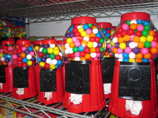 Bubble gum machines that you don't need to drop in coins every time you want a piece of gum.