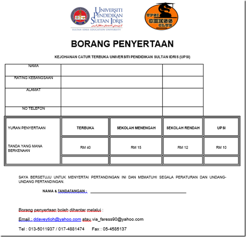 Registration Form UPSI Open 2013