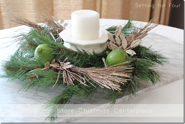Dollar Store Christmas Wreath from Setting for Four #Christmas #Holiday #Dollar Store #Dollar Tree #Wreath #Kitchen