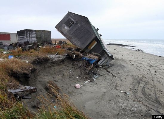 As sea levels rise, coastal erosion will become an increasingly important problem. Islands, such asSarichef Island in Alaska, are already experiencing the effects. The rising temperatures have caused a reduction in sea ice and thawing of permafrost, the thick sheet of ice below the surface, along the coast, leaving shorelines more vulnerable. This home on Sarichef island was destroyed by beach erosion in 2006. Sarichef residents face eventual evacuation. Getty