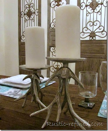 Setting a Beach inspired Tablescape @ Rustic-refined.com This tablescape was inspired by the temperatures outside. Using cool colors of water and a cold grey sky, I set a modern yet beachy table