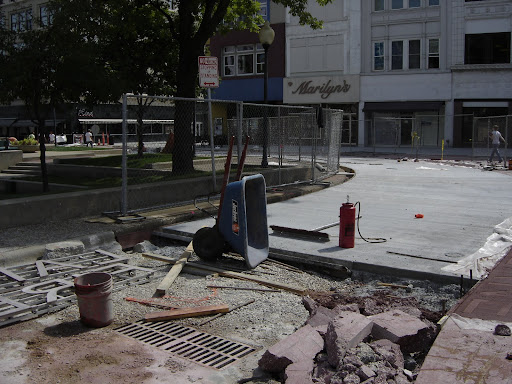 The anticipated date of completion of the construction on the square is September 15th. (photo credit: Sam Senovich)