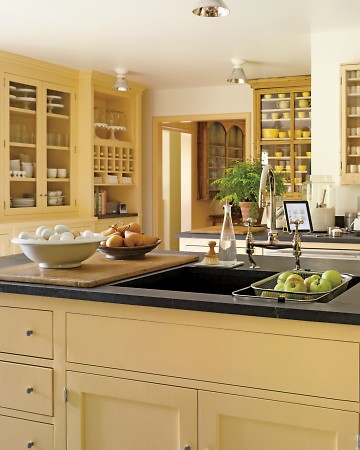Martha's kitchen is painted such a pleasing shade of yellow from the Home Depot. (Annie Schlecter/Marthastewart.com) Martha's kitchen is painted such a pleasing shade of yellow from the Home Depot. (Annie Schlecter/Marthastewart.com)