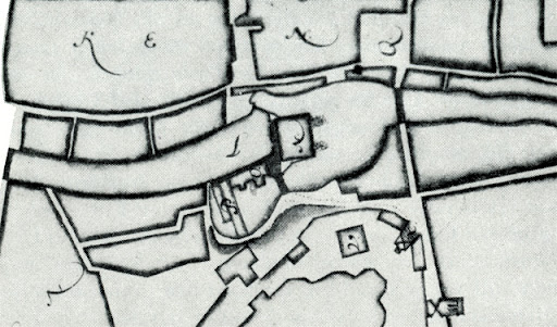 Kart över Akademikvarnen, Kvarnholmen och Kvarnbron från 1667.