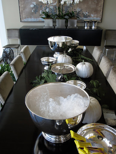 My dining room table before the candy and glittering pumpkin arrived.