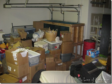 Garage full of boxes and junk