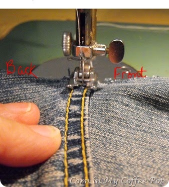sewing the factory seam down labeled