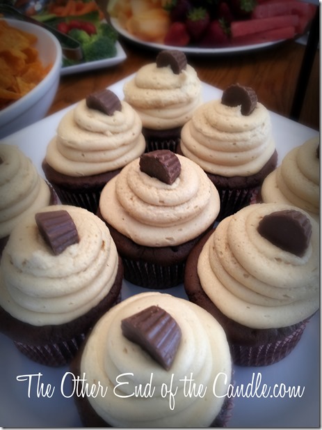 Chocolate Peanut Butter Chip Cupcakes with Peanut Butter Icing - Party perfect via TheOtherEndOfTheCandle.com