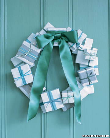 Unwrap a new wreath idea this year. Cover small containers, such as old jewelry boxes, with weatherproof paper, which will hold up outdoors, unlike wrapping paper; seal with all-weather tape. Add decorative bands in contrasting colors, if desired, and tie with ribbon. Unwrap a new wreath idea this year. Cover small containers, such as old jewelry boxes, with weatherproof paper, which will hold up outdoors, unlike wrapping paper; seal with all-weather tape. Add decorative bands in contrasting colors, if desired, and tie with ribbon.