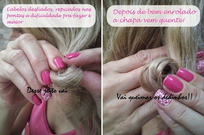 Cachos de rolinho com chapinha rolinho com a chapinha