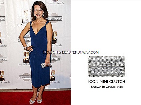 Ming-Na Wen Spring Summer 2013 collection Oroton Icon Mini Clutch in Crystal Mix leather bag,  clutch, wallets, accessories  modern Australian luxury lifestyle brand 40th Annual Annie Awards Royce Hall California Marina Bay Sands