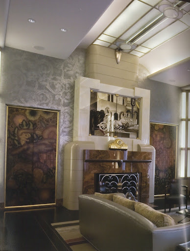 The modern double-height living room of Chicago collector Richard Driehaus features spectacular decorative panels by Josef Urban from the Ziegfeld Theater and a 1939 wrought-iron grill by Arbus and Raymond Subes. (Regency Redux, Rizzoli) The modern double-height living room of Chicago collector Richard Driehaus features spectacular decorative panels by Josef Urban from the Ziegfeld Theater and a 1939 wrought-iron grill by Arbus and Raymond Subes. (Regency Redux, Rizzoli)