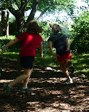 Casey hits Shelby to begin the water balloon fights.