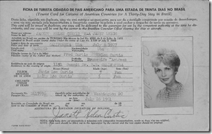 Janet Leigh Curtis's 1961 Brazilian immigration card