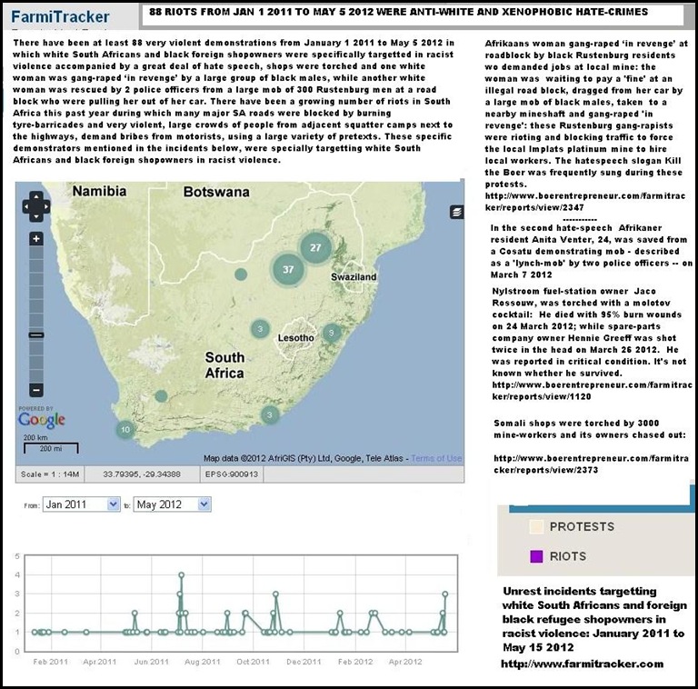 UNREST IN WHICH WHITE MOTORISTS WERE TARGETTED FOR HATE CRIMES JAN2011 TO MAY 18 2012