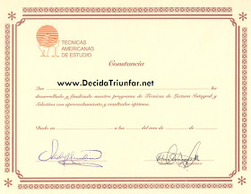 Diploma del Curso Lectura Rápida - Técnicas Americanas de Estudio