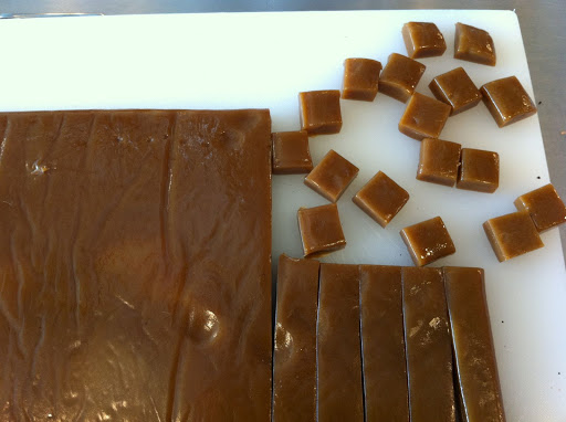 Cutting the caramels goes easier if you coat your knife with nonstick spray first.