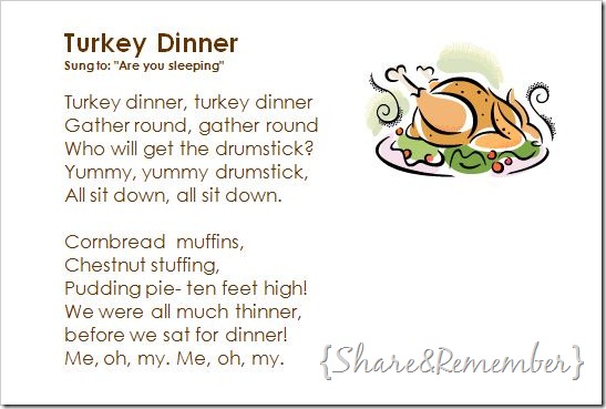 Turkey Dinner Song & Craft Printable
