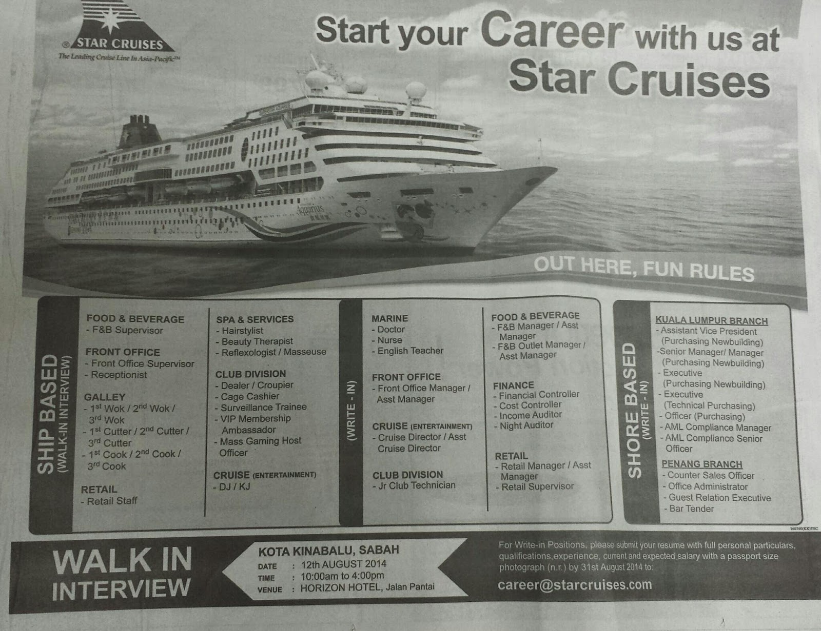 Karier Kini Careers Star Cruises