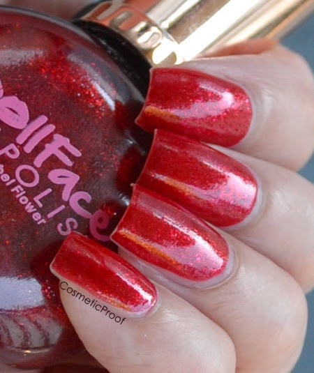 doll face brand nail polish swatch in kissy red 