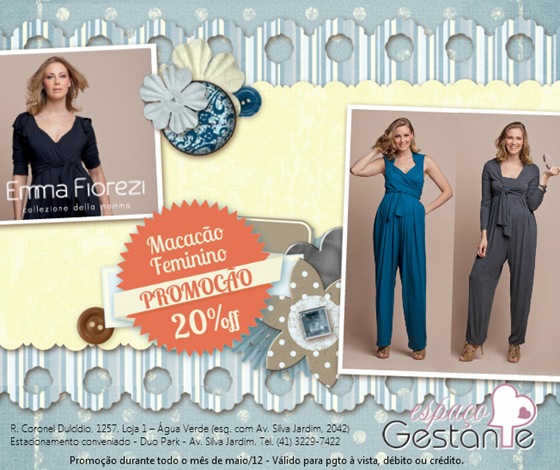 Macacões femininos com 20% OFF na loja Espaço Gestante em Curitiba. promocao espaco gestante macacao - v1