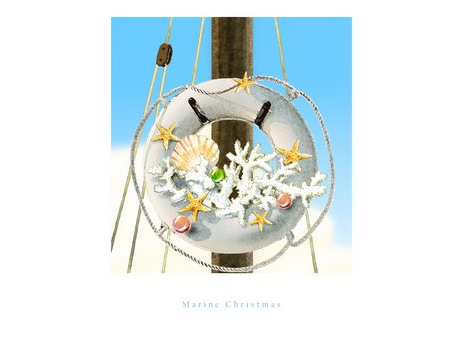 A seaside holiday greeting. Coral Wreath Card, $16 for a set of ten,  Felix Doolittle, felixdoolittle.com.