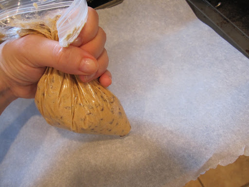 If you don't have a piping bag, a plastic bag with the corner cut off works well too.